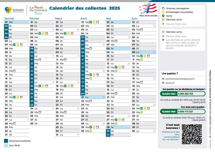 Calendrier siaved de janvier à juin 2025