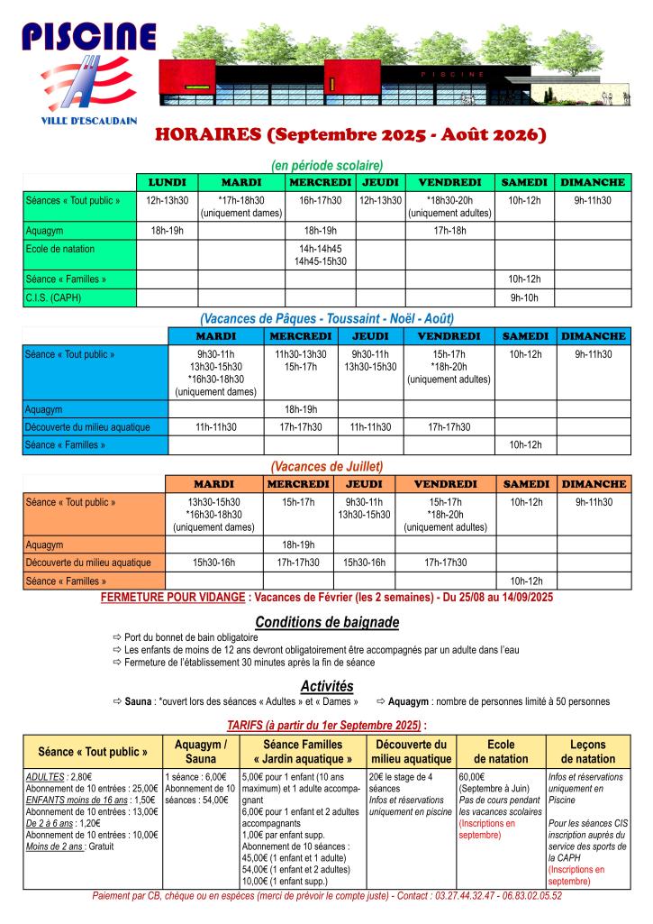 Planning piscine 2025/2026