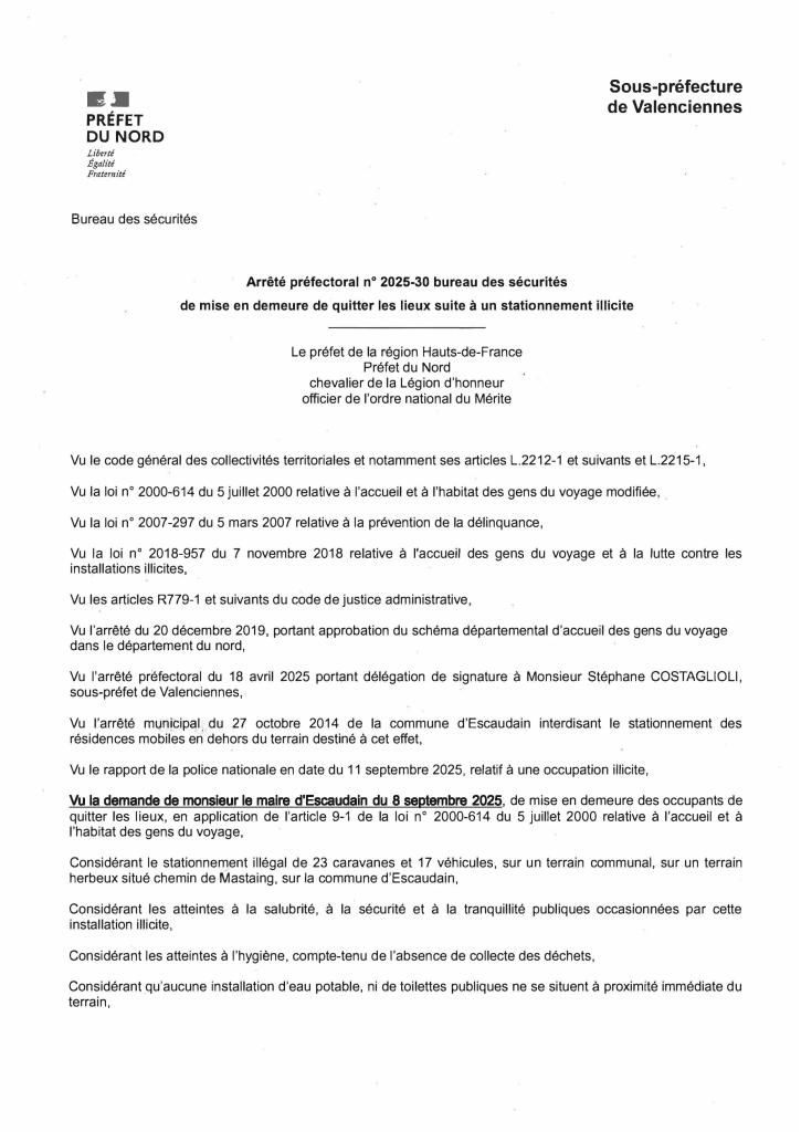 Arrêté gens du voyage chemin mastaing