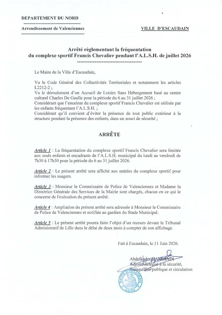 Arrêté stade ALSH 2026