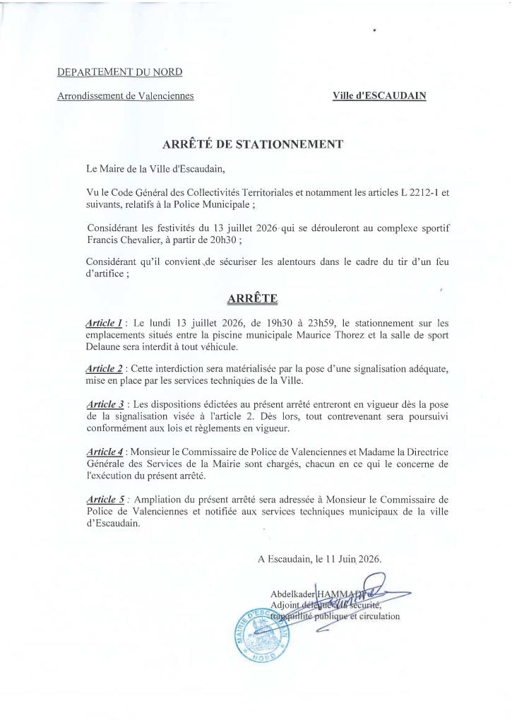 Arrêté stationnement fête nationale 2026