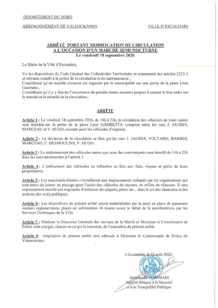 Arrêté marché nocturne 18.09.2026