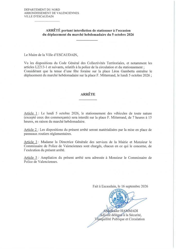 Arrêté marché Octobre 2026
